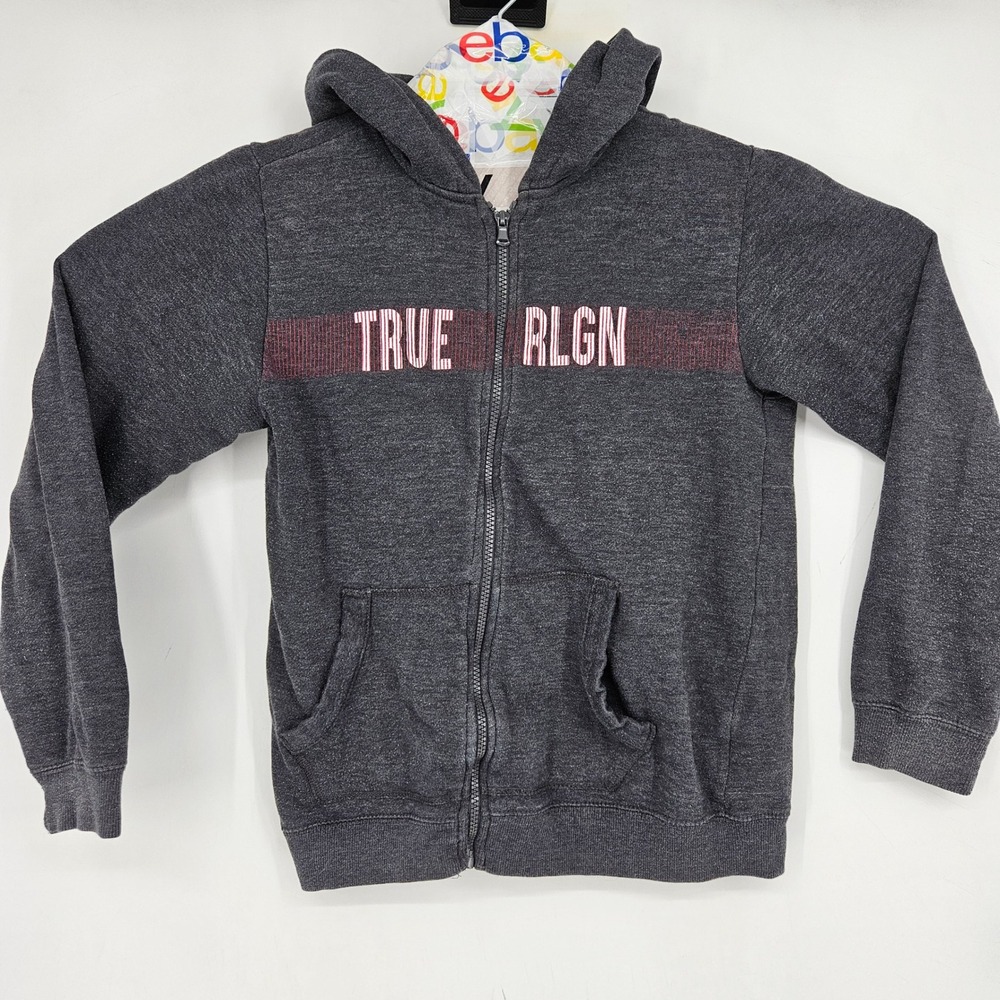 True Religion Hoodie Women Large Charcoal Gray Full Zip Boxy Pullover